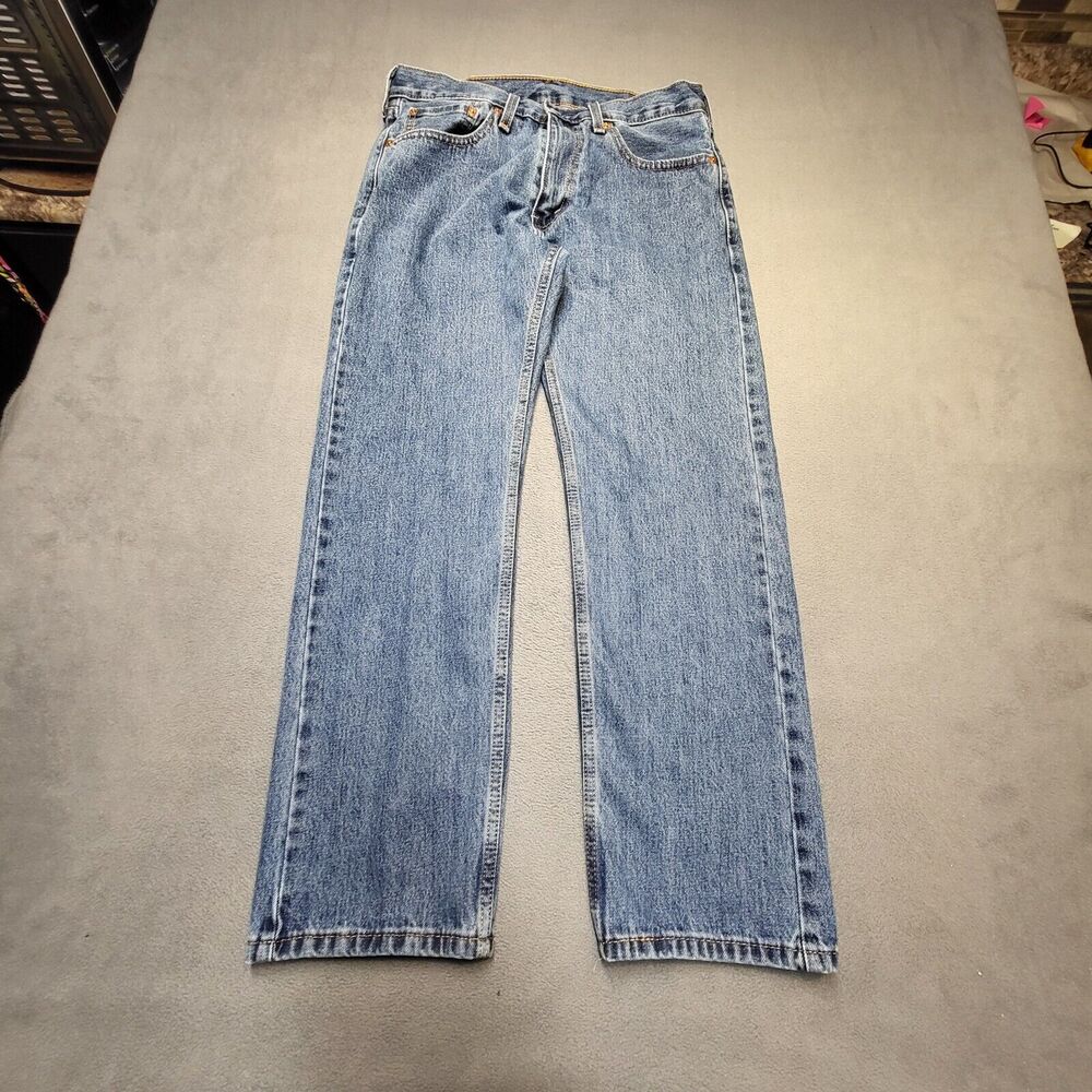 Levis 505 Jeans Mens 32x29 Blue Straight Leg Denim Jeans Distressed